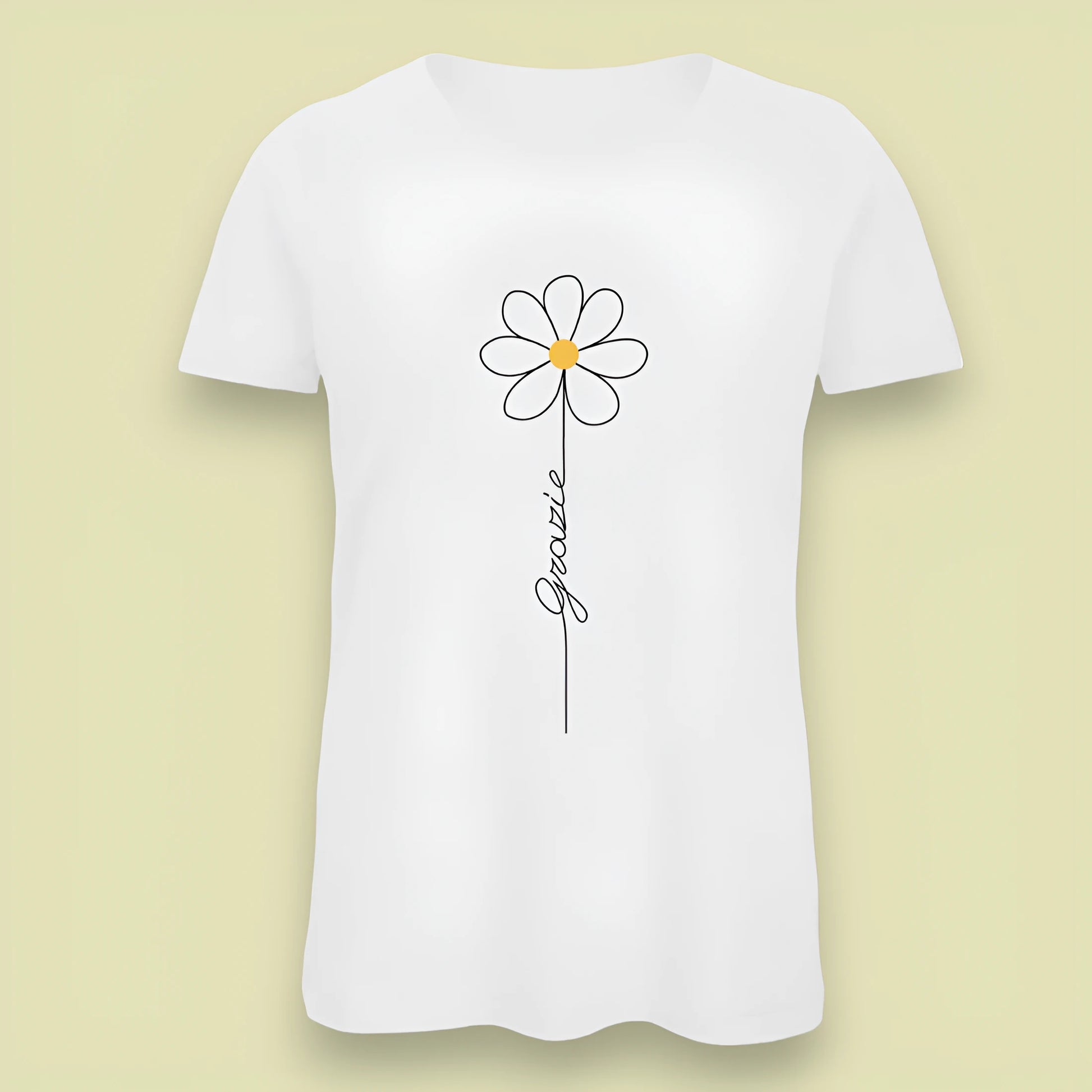 T-shirt bianca da donna con disegno artigianale "Grazie"