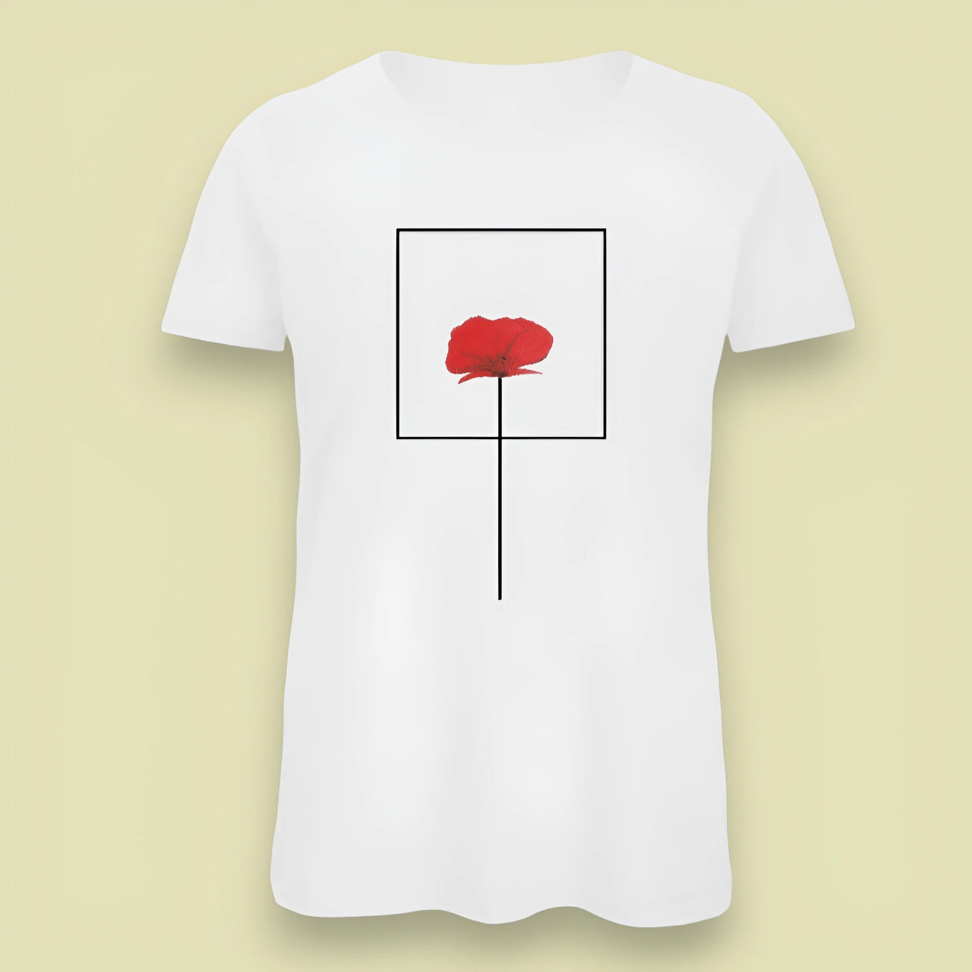 T-shirt bianca da donna con disegno artigianale "Papavero"