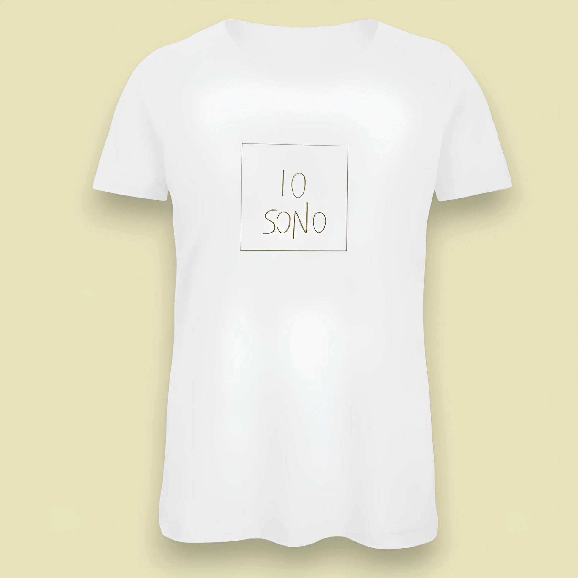 T-shirt bianca da donna con disegno artigianale "Io Sono"